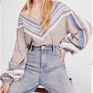 Free People Pebble Combo Woven Top L